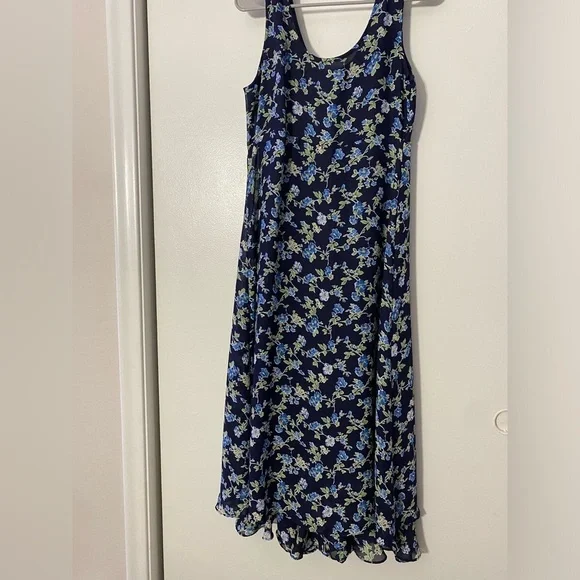 Vintage 90s Navy Floral Maxi Dress Size Medium - Picture 2 of 7